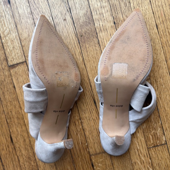 Dolce Vita Tan Suede Pointed Toe Twisted Knot Mules Stiletto Heels Womens Size 9 - Picture 6 of 7